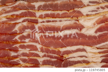 fresh thinly sliced pork bacon with meat and bacon fresh thinly sliced pork bacon with meat and bacon 119745805