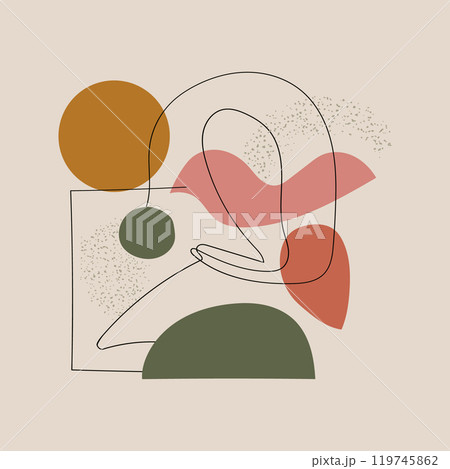 A composition of lines and spots, dominated by green and orange accents. Light elements create a sense of dynamics and emphasize natural motifs. 119745862