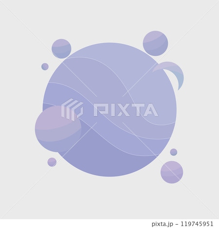 Abstract illustration with a central purple sphere and small satellites around it. Smooth swishing lines add a harmonious flow and futuristic mood to the composition. 119745951