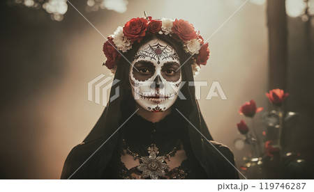 Woman in a scary costume on the day of the dead or dia de los muertos, which is celebrated in mexico in november 119746287
