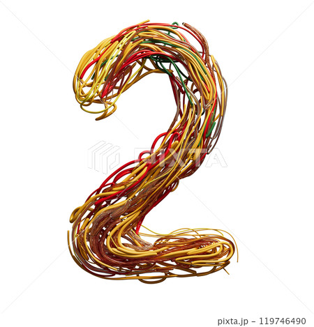 Vibrant Intertwined Wires Forming the Number 2 Vibrant Intertwined Wires Forming the Number 2 119746490