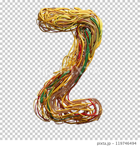 Vibrant Chaos: A Colorful Tangle of Wires Shaped Like an z 119746494