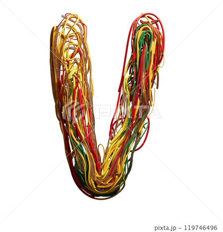 Vibrant Chaos: A Colorful Tangle of Wires Shaped Like an v Vibrant Chaos: A Colorful Tangle of Wires Shaped Like an v 119746496
