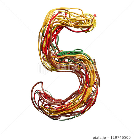 Vibrant Intertwined Wires Forming the Number 5 Vibrant Intertwined Wires Forming the Number 5 119746500