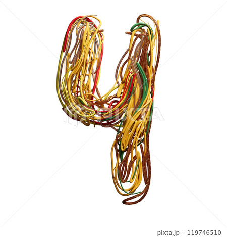 Vibrant Intertwined Wires Forming the Number 4 Vibrant Intertwined Wires Forming the Number 4 119746510