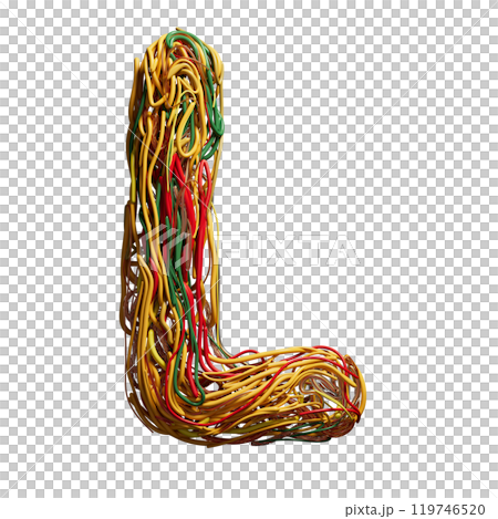 Vibrant Chaos: A Colorful Tangle of Wires Shaped Like an l 119746520