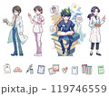 福祉・医療従事者のキャラクターセット　人物・全身イラスト素材　お薬素材つき 119746559