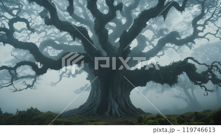 Fantasy landscape with old tree in the fog 119746613