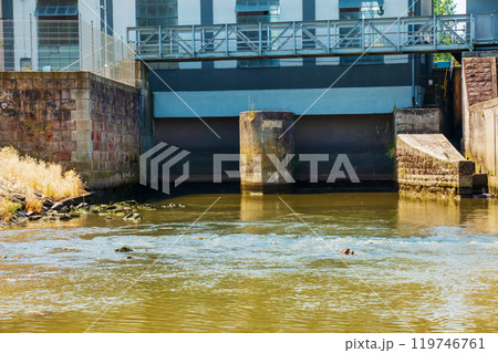 A small hydroelectric power plant in the city of Nitra in Slovakia. A small hydroelectric power plant in the city of Nitra in Slovakia. 119746761