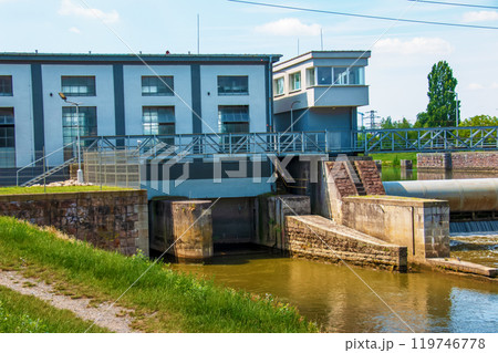 A small hydroelectric power plant in the city of Nitra in Slovakia. A small hydroelectric power plant in the city of Nitra in Slovakia. 119746778