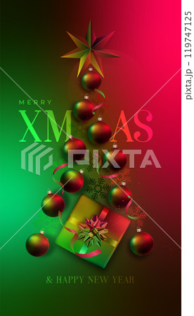Abstract red and green Christmas tree with neon glow 119747125
