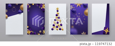 Five Purple festive stories template series with golden decorations 119747132