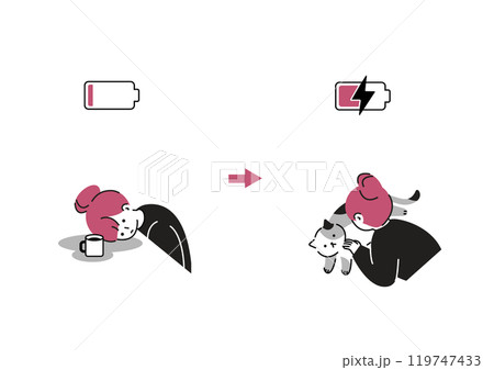 猫を吸ってパワーを充電する女の子 119747433