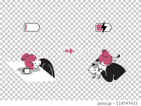 猫を吸ってパワーを充電する女の子 119747433