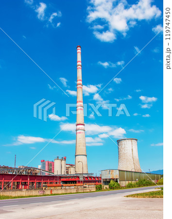 Coal-fired power plant in Bojnice, Slovakia. Produces 1.2 TWh of electricity. Works on brown coal. Energy crisis. 119747450
