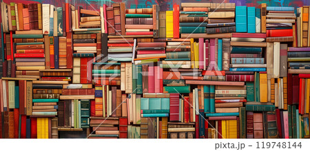Vibrant full frame bookshelves filled with intellectual knowledge 119748144