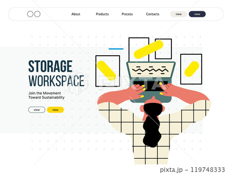 Creative workspace, modern flat vector concept illustration of a woman working laying down with a computer Remote work, flexibility, independence, efficiency, mobility, synergy, freedom 119748333