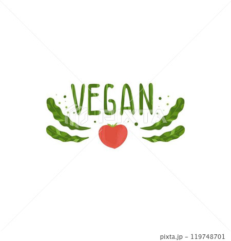 Organic food label. Fresh eco vegetarian products, vegan label and healthy foods badge. Veganism logo, vegans diet sticker or ecological food product stamp. Vector isolated symbols icon 119748701