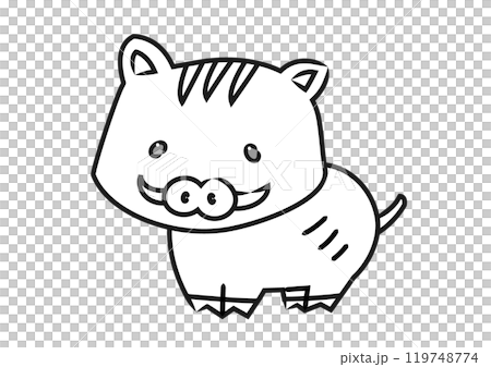 Monochrome illustration of a wild boar facing forward 119748774