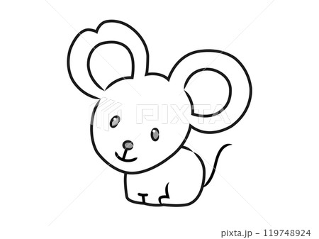 可愛いネズミのモノクロイラスト 119748924