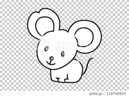 可愛いネズミのモノクロイラスト 119748924