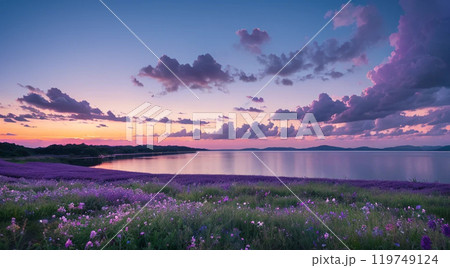 美しい夕暮れの湖 119749124