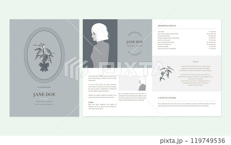 Floral memorial and funeral invitation card template design, lime leaves, grey tone Floral memorial and funeral invitation card template design, lime leaves, grey tone 119749536