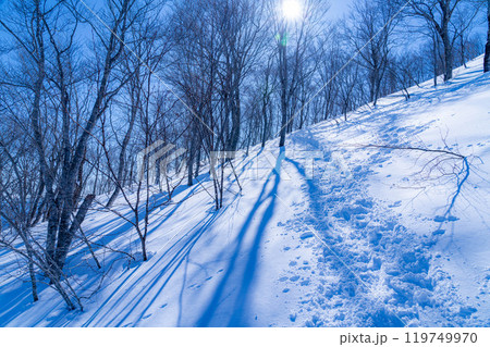 【雪山素材】冬の小遠見山から見た風景【長野県】 【雪山素材】冬の小遠見山から見た風景【長野県】 119749970