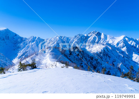 【雪山素材】冬の小遠見山から見た風景【長野県】 【雪山素材】冬の小遠見山から見た風景【長野県】 119749991