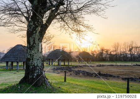 縄文世界遺産大湯環状列石の夕景 縄文世界遺産大湯環状列石の夕景 119750028