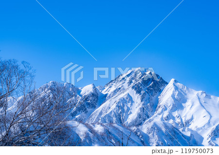 【雪山素材】冬の五竜岳に現れる雪渓・武田菱【長野県】 119750073