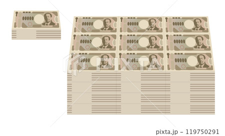新1万円紙幣・積まれた札束のセット 新1万円紙幣・積まれた札束のセット 119750291