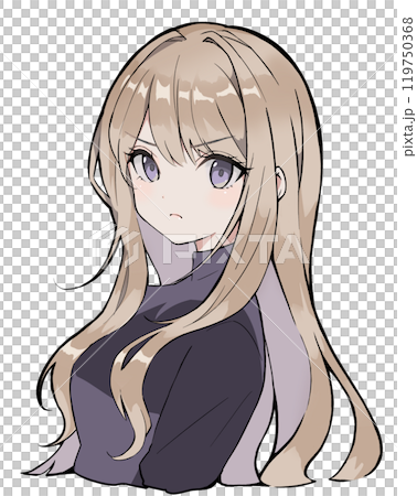 怒っているロングヘアの女性のバストアップイラスト 119750368