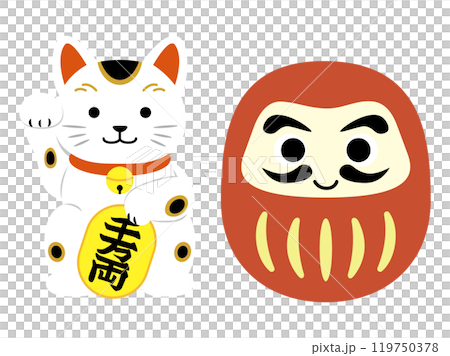 招財貓與不倒翁平面設計插畫素材 119750378