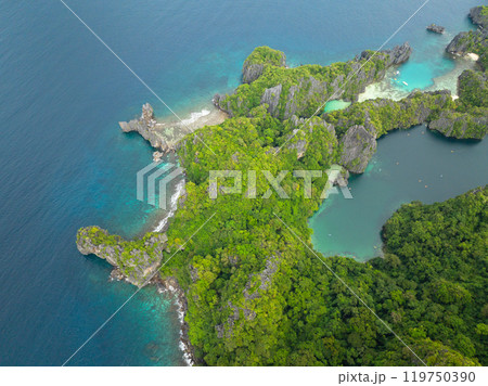 Blue sea and Lagoons in Miniloc Island. El Nido, Palawan. Philippines. 119750390