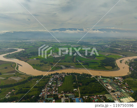 River along the agricultural land in Bukidnon, Philippines. Mindanao. 119750396