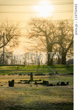 縄文世界遺産大湯環状列石の夕景 縄文世界遺産大湯環状列石の夕景 119750483