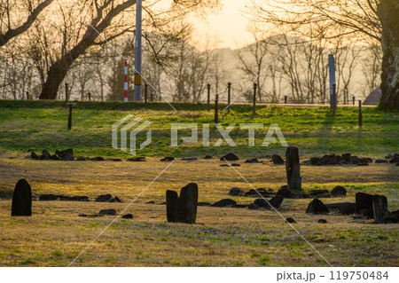 縄文世界遺産大湯環状列石の夕景 119750484