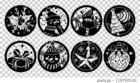 Set of isolated Christmas and New Year label in cute doodle style on transparent background. Volume 2 : Black silhouette. Set of isolated Christmas and New Year label in cute doodle style on transparent background. Volume 2 : Black silhouette. 119750530