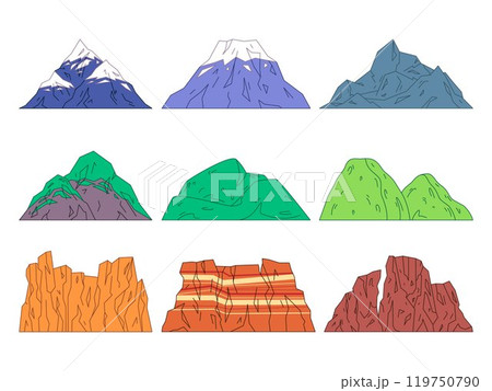 Mountains canyon hills cliff natural snow winter glacier cold hot desert dry valley highland tourism destination place climbing hiking colorful set collection design Mountains canyon hills cliff natural snow winter glacier cold hot desert dry valley highland tourism destination place climbing hiking colorful set collection design 119750790