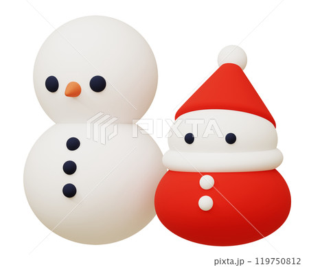 3D素材_サンタクロース_雪だるま 119750812