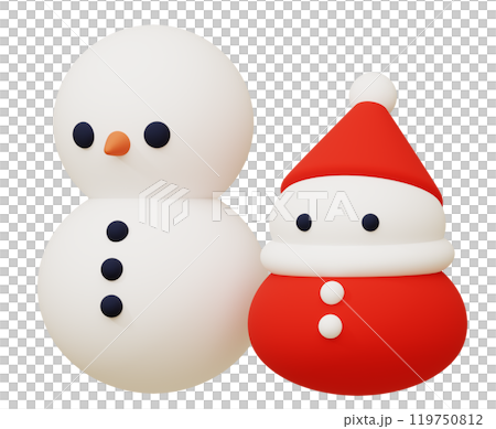 3D素材_サンタクロース_雪だるま 119750812
