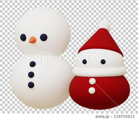 3D素材_サンタクロース_雪だるま 119750813