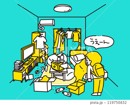 散らかった部屋と、それを見て嘆いている人(2色) 散らかった部屋と、それを見て嘆いている人(2色) 119750832