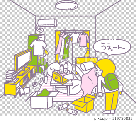 A messy room and a person lamenting it (pastel) 119750833