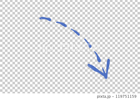 右肩下がりの青い矢印の手描き風シンプルイラスト 119751159