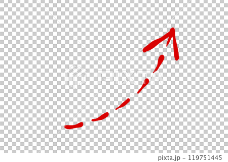 Simple hand-drawn illustration of a red arrow pointing upwards 119751445