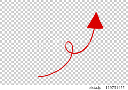 手繪風格的簡單插圖，旋轉和上升的紅色箭頭 119751455