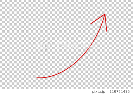 Simple hand-drawn illustration of a red arrow pointing upwards 119751456