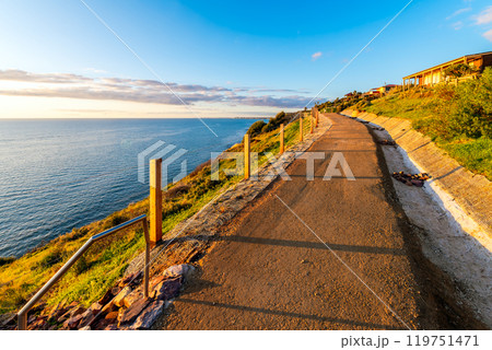 Hallett Cove to Marion renovated coastal walking trail at sunset 119751471